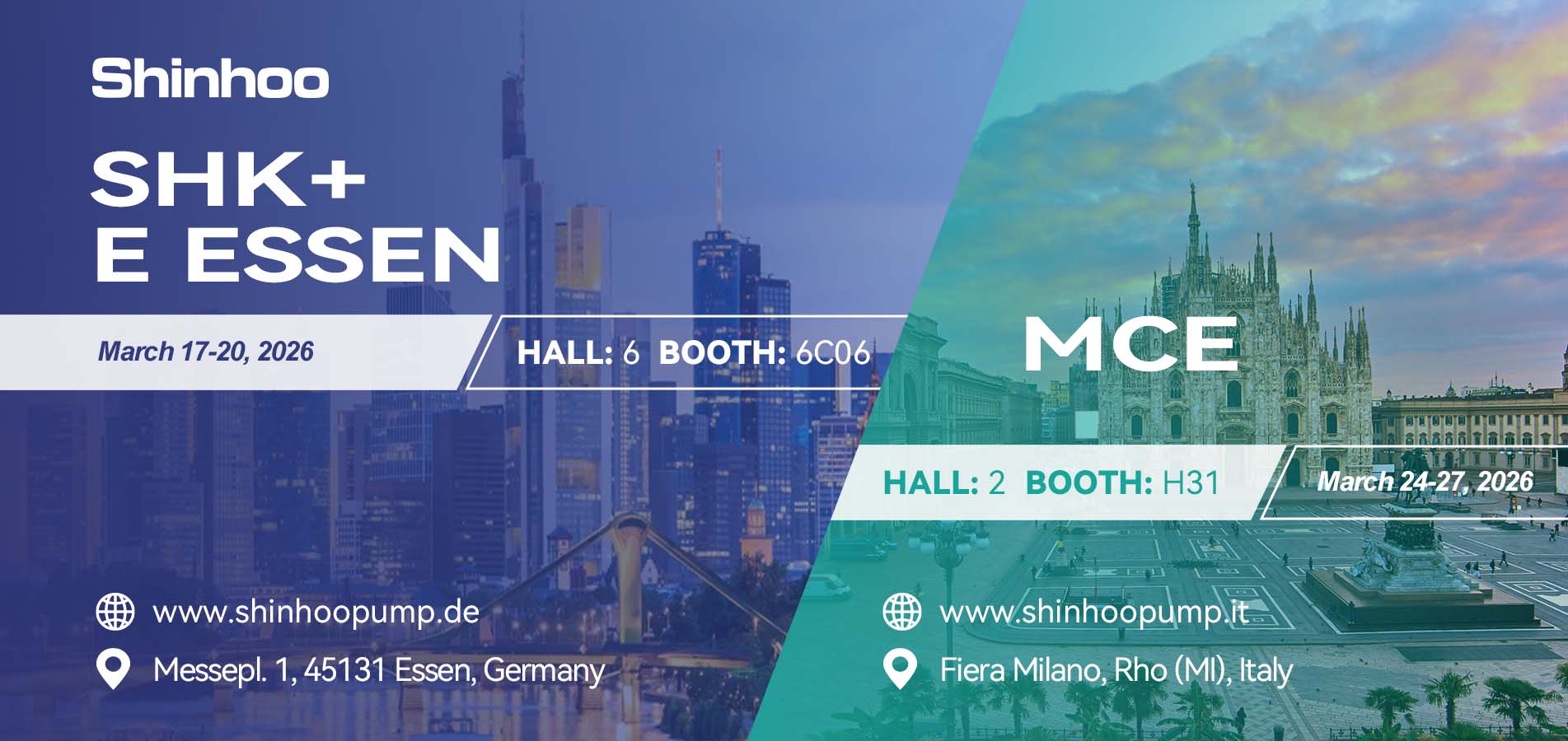 Shinhoo na sajmovima SHK Essen 2026 i MCE Milano 2026 Shinhoo na sajmovima SHK Essen 2026 i MCE Milano 2026